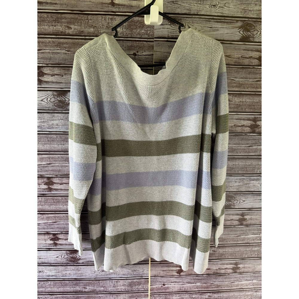 Market & Spruce Womens 3X Gray Green Blue‎ Striped Knit Sweater Pullover